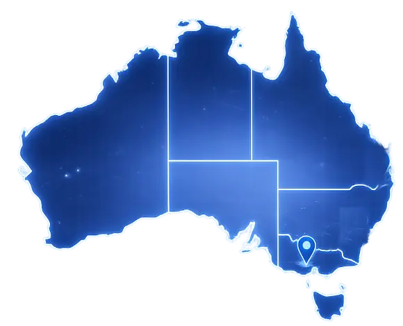 Map of Australia with a single location marker in central Victoria, where YOU. Training Hub is based